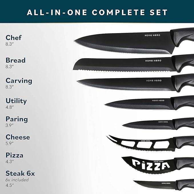 Home Hero 16-Piece Kitchen Knife Set - Knife Block Set | High Carbon Stainless Steel Knife Set with Acrylic Block, Rust-Resistant Blades & Ergonomic Handles (16-Piece)