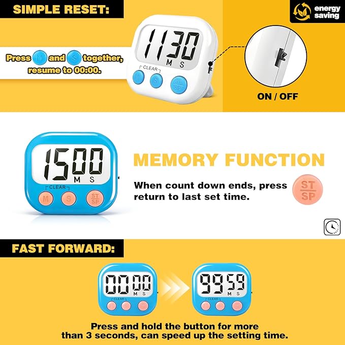 Classroom Timers for Teachers Kids Large Magnetic Digital Timer Teacher Supplies 24 Pack-Blue White