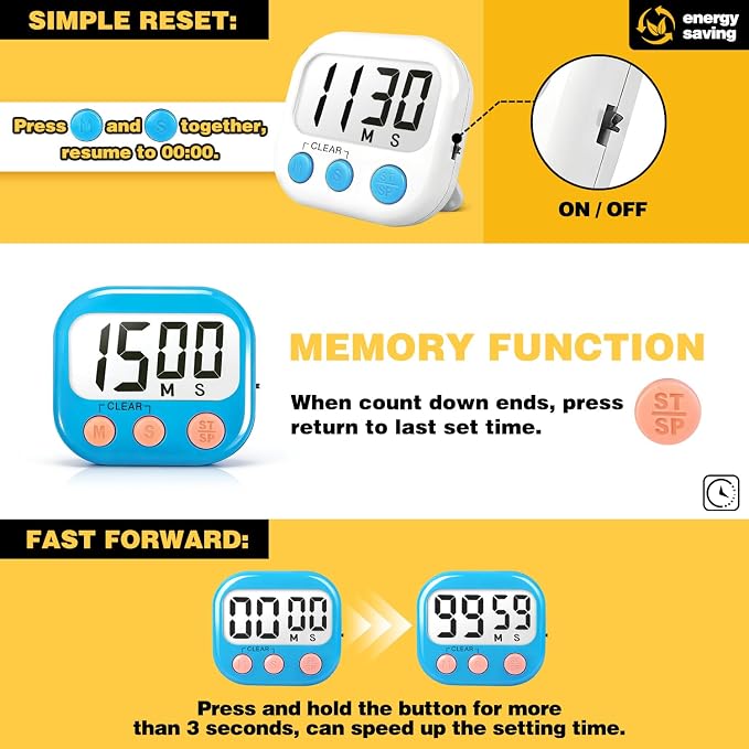 Classroom Timers for Teachers Kids Large Magnetic Digital Timer Teacher Supplies 4 Pack-Blue White