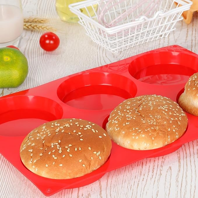 CAKETIME Jumbo Muffin Top Pan, Silicone Egg Molds for Breakfast Sandwiches 4 Inch Large Baking Pan for Oven English muffins, Whoopie Pies, Corn Bread, Tarts 2 Pack Red