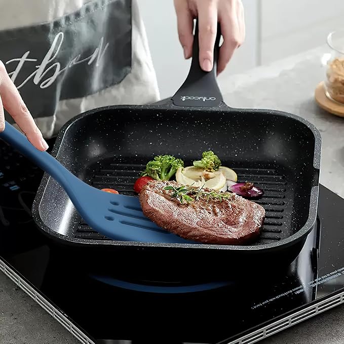 MOACC Silicone Kitchen Cooking Utensils Set: Heat Resistant 13inch Long Kitchen Gadgets, BPA Free Non Stick Rubber Cook Accessories For Food Prep, Frying, Serving, Basting (Dark Blue)