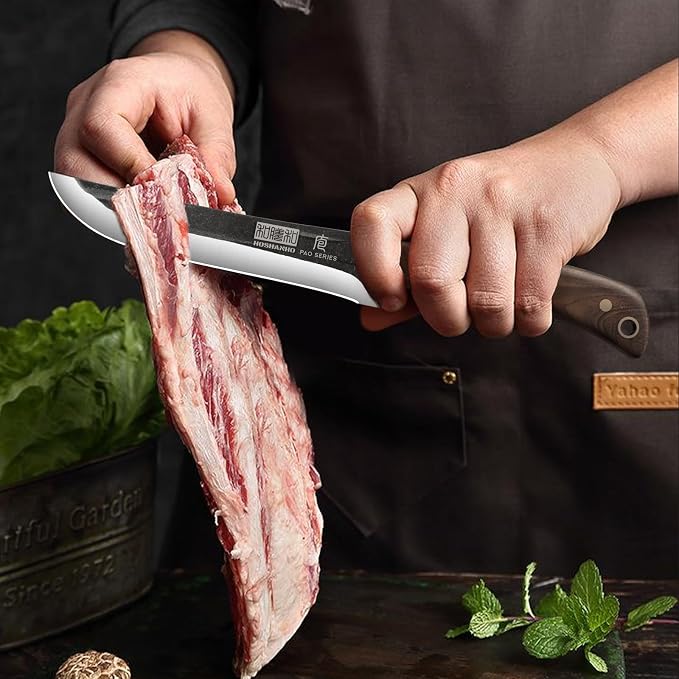 HOSHANHO Butcher Knife Set, Sharp Kitchen Knife Set & Roll Bag Gift for Men | Hand Forged 8PCS Butcher Chef Knife Set with Meat Cleaver Knife & Bone Chopper Knives & Fillet Knives for Home, Camping, BBQ