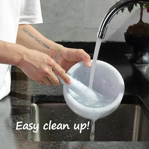 Luxury Marble Mortar and Pestle Set, 7" -4 Cups Big Grinder Bowl for Guacamole, Salsa, Pill Crusher, Spice, Herb, Garlic, Nut, Heavy Duty Grinder for Kitchen(Namib Sky)