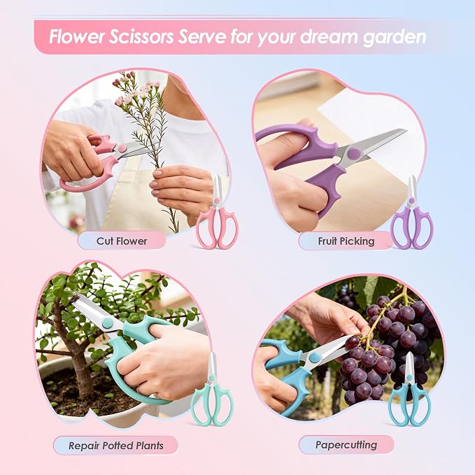 4PCS Flower Scissors, Premium Stainless Steel Garden Scissors