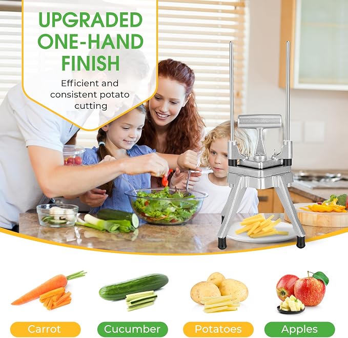 Commercial Vegetable Chopper & French Fry Cutter, 3-Blade Dicer | 1/4", 3/8" & 1/2" blades, aluminum alloy frame, 420 stainless steel cutters, non-slip feet for stability, fast uniform prep
