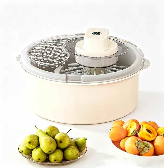 Electric Salad Spinner,Fruit Cleaner Spinner Washer (White) | Multifunctional Vegetable Dryer Fruit Washing Bowl with Strainer for Produce Strawberries, Berry, Grapes,Veggies,Potatoes,Etc