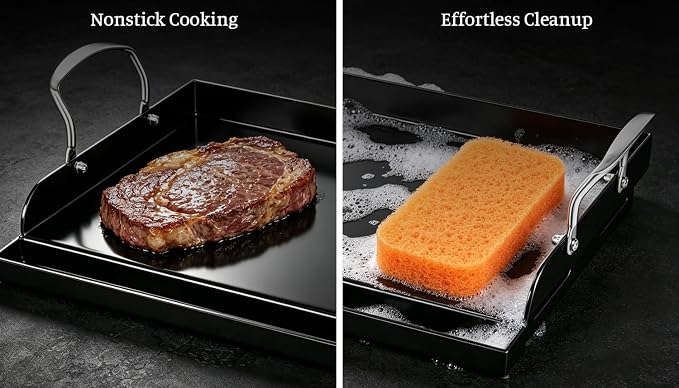 Nonstick Nanoceramic Griddle Plate, Pre-Seasoned Heavy-Duty Flat Top Insert, Universal Outdoor Cooking Griddle for Gas Grill/Charcoal/Gas Stove, Camping, Tailgating, Parties & Backyard BBQ, 17"x13"