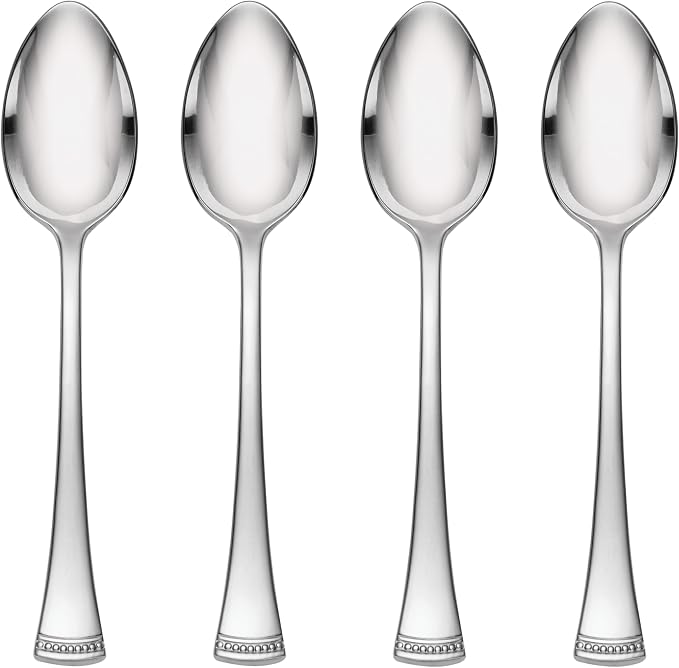 Lenox Portola Dinner Spoons Silverware Set for 4, Flatware | 18/10 stainless steel, mirror finish | dishwasher safe | 7 inch length, great for soup, cutlery set, utensil set