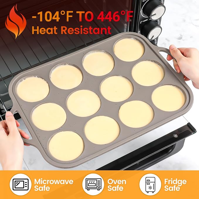 CAKETIME Silicone Muffin Pans for Baking, Metal Reinforced Frame Regular 12 Cups & Mini 24 Cups Cupcake Pan Set Nonstick Muffin Pan for Homemade Baking Easy to Handle