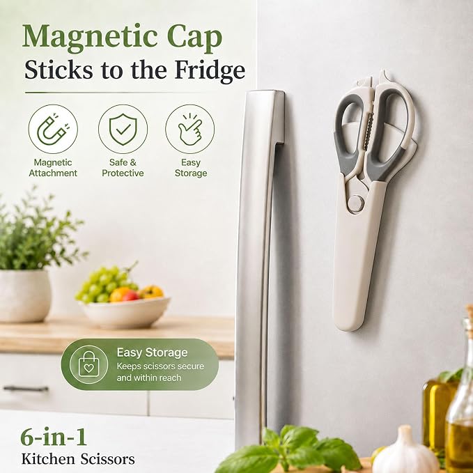 4-Pack Heavy Duty Kitchen Shears, Stainless Steel, Come-Apart Design for Easy Cleaning, Multi-Purpose Cooking Scissors with Magnetic Holder for Fridge Organization Kitchen Tools Set