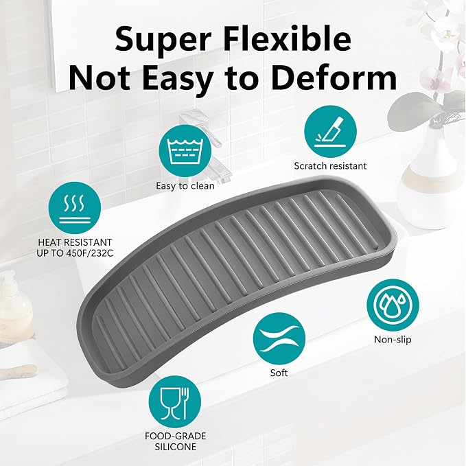 Silicone Sponge Holder for Kitchen Sink - Dish Soap Holder 2 Pack Gray | Waterproof sponge soap tray, dish sponge holder; kitchen counter/bath sink caddy Organizer, soap dispenser, scrubbers, makeup
