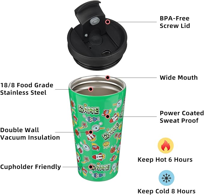 BJPKPK 18 oz Coffee Tumbler with Straw, Insulated Stainless Steel Cup | Double Wall Vacuum, Leak Proof, Keeps Hot/Cold, BPA Free, Cupholder Friendly, Travel, Game