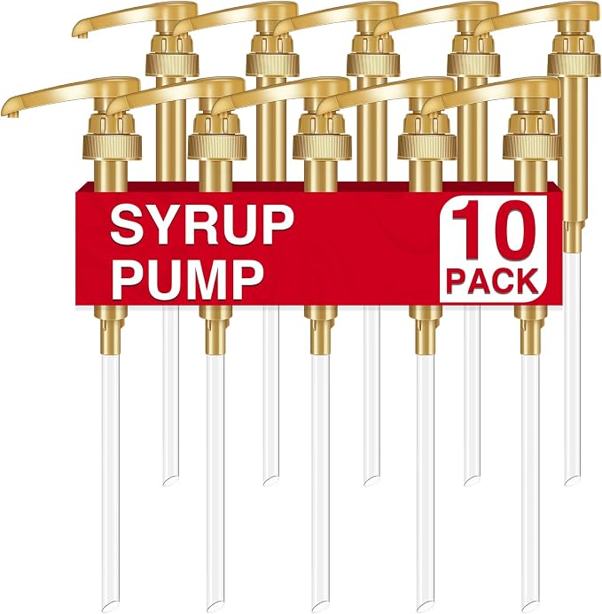 Coffee Syrup Pumps, 10 Pack Gold Syrup Pump | Skinny Syrup Pump for 750ml 25.4oz Syrup Bottle, Syrup Pump Dispenser for Coffee Bar Drinking Mixes,Davinci,Jordans