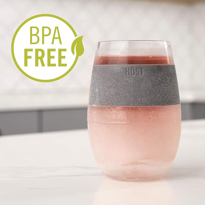 HOST Cooling Cup Set of 4 Plastic Double Wall Insulated Freezable Drink Chilling Tumbler with Freezing Gel, Wine Glasses for Red and White Wine, 8.5 oz, Assorted Translucent Colors