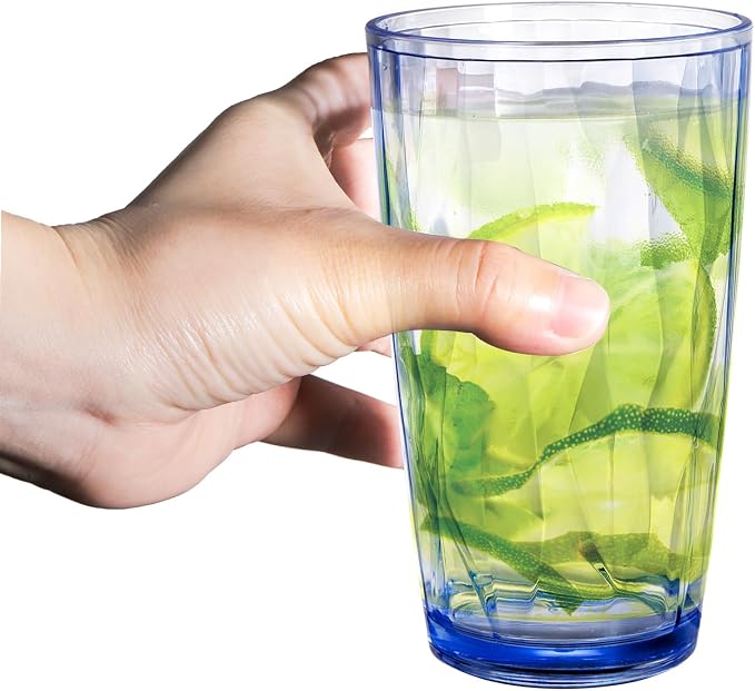 Hedume 6 Pack 17oz Premium Drinking Glasses, Set of 6 Stackable Tumbler Cups, Plastic Water Cups, BPA Free
