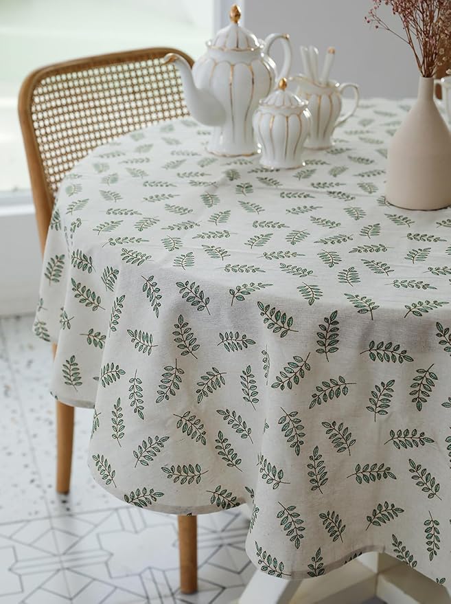 Pastoral Round Tablecloth - 60 Inch Dia. Table Cloth - Washable Table Cover with Dust-Proof Wrinkle Resistant for Restaurant, Picnic, Bistro, Indoor and Outdoor Dining, Green Leaf
