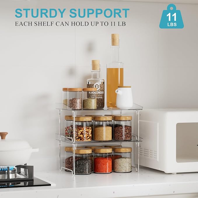 STARLATTA Acrylic Cabinet Organizer Shelf,4 Pcs Stackable Kitchen Counter Shelves,Spice Rack,Countertop Organizers,Clear Plastic Storage Organization for Makeup，Bathroom,Cupboard,Desk,Pantry