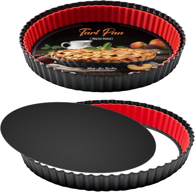 Tart Pan 9 Inch 10 Inch Removable Bottom,with Crust Shaper Ring, Non-stick | 2 Pack | Carbon Steel Round Deep Fluted Pie Pan,Tart Molds,Quiche Pan,Quiche Baking Dish Tart Pans For Baking Party Festival