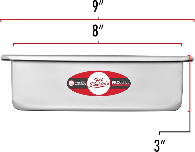 Fat Daddio's Anodized Aluminum Square Cake Pan, 3" High - 8 Inch x 8 Inch x 3 Inch