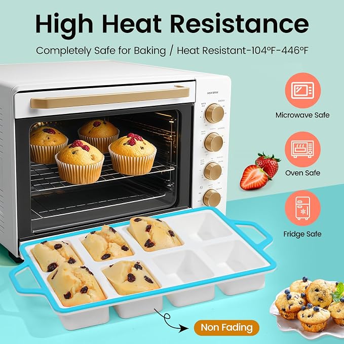 SJ 2 Pack Blue 8-Cavity Mini Silicone Loaf Pans, BPA-Free Reinforced | 8-Cavity Baking Set Uses Durable Silicone, Reinforced Edge Resists Warping For Easy Release Of Kids Snacks And Party Bites