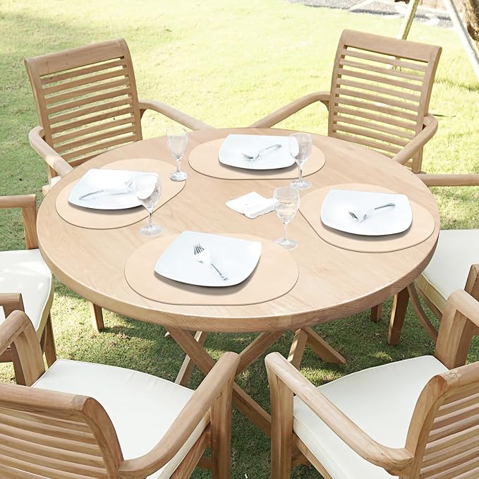 ADRIMER Placemats, Heat Resistant Oval Placemats Set of 4 Washable 12 x 17 Inch, Waterproof Table Mats, Wipeable Pu Place Mats for Kitchen, Dining Room, Beige