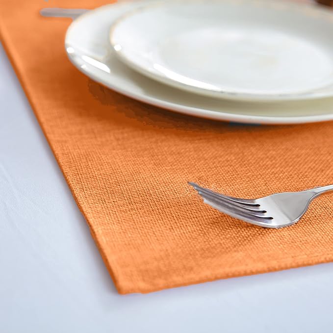 Linen Placemats Set of 8, Machine Washable, Heat Resistant, Wrinkle Free, Thick Polyester Kitchen Place Mats for Dining Table (Orange)