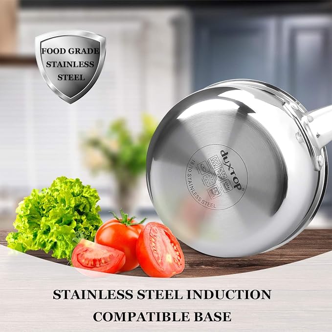 Duxtop Tri-Ply Stainless Steel Saucepan with Lid, 1.6 Qt Induction Pot | Whole Clad Saucier Pan, Dishwasher and Oven Safe, Stay-Cool Handle