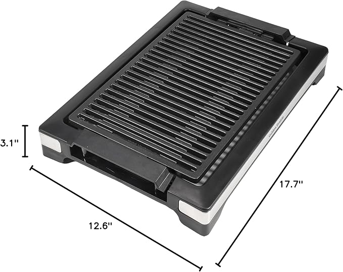 Indoor Grills Electric Smokeless, 1600W BBQ Grill with Water-Filled Drip Tray, 15-Inch Nonstick Grate for Steaks & Korean BBQ, Rapid Heating for Searing