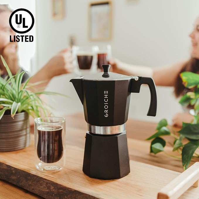 GROSCHE Milano Moka pot, Stovetop Espresso maker, Greca Coffee Maker, Stovetop coffee maker and espresso maker percolator (Black, 12 cup) | Cuban Coffee Maker And Italian Moka Pot For Stovetop Espresso; For Gas, Electric, And Propane Stoves With A Soft...
