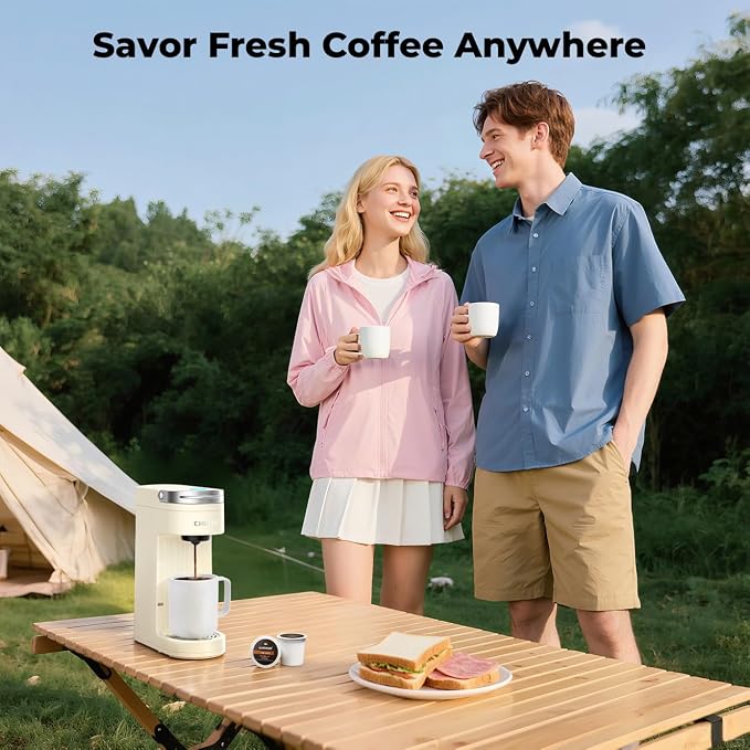 CHULUX Compact Single Cup Coffee Maker for K Cup Pod, Auto Shut-Off, Cream | Fast-Heating Boiler System, 4-Hole Needle for Richer Flavor, Adjustable Drip Tray for 7.3" Travel Mug, Food Grade Material