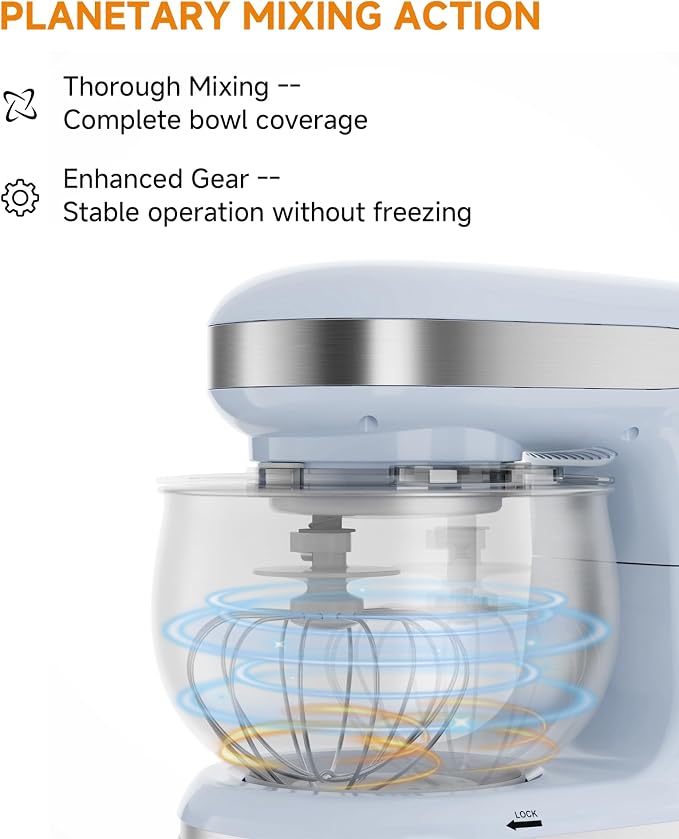 Stand Mixer 3.4QT Kitchen Electric Standing Mixer 6+P Speed 3-In-1 Blue | Household Mixers with Whisk,Dough Hook,Flat Beater&Splash Guard, small for Baking Cheesecake and Bread in Kitchens