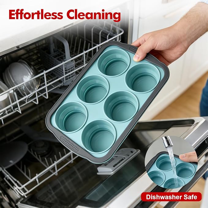 RAYBIN 2 Pack Silicone Muffin Pans for Baking, 6 Cup Nonstick Cupcake Pan | Muffin Tins with Metal Frame, Baking Tray Egg Molds, Easy to Pop, Food Grade, BPA Free, Oven & Dishwasher Safe