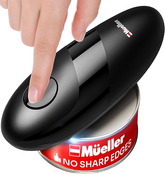 MUELLER HOME SmoothEdge Auto Electric Can Opener, Black | Battery-Operated, One-Touch with Magnet Lid Lifter, Portable Hands-Free Automatic, For Seniors & Arthritis