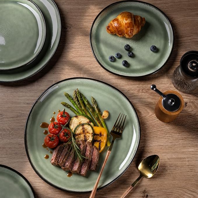 AmorArc Ceramic Dinnerware Sets for 4, 12Pcs Plates and Bowls Sets Dishes | Stoneware Handmade Reactive Glaze Dinner Set, Highly Scratch Resistant | Dishwasher & Microwave Safe Dishware