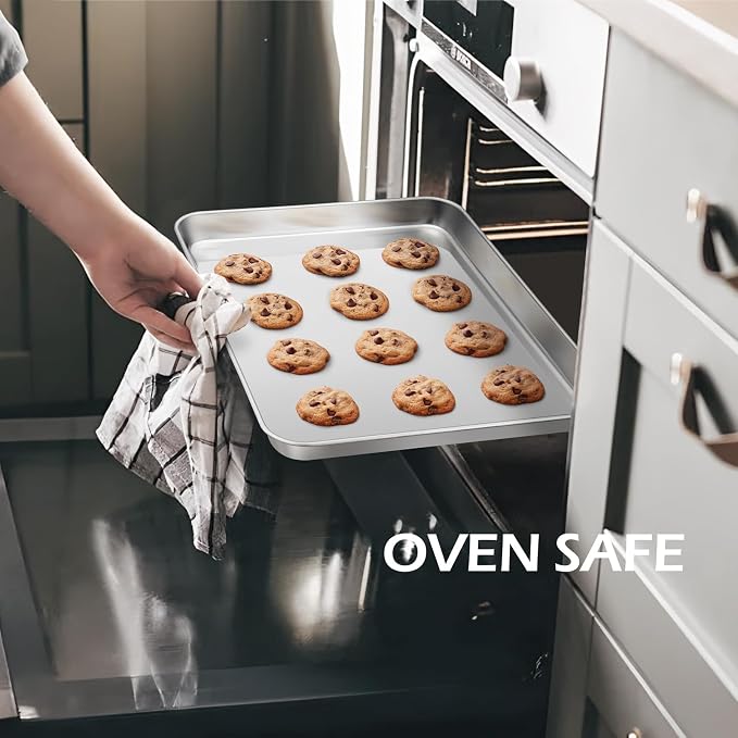 Leonyo Non-Toxic 16x12IN Stainless Steel Baking Jelly Roll Pans, 2Pack | Commercial-Grade 12x16IN Metal Cookies Sheet Jelly Roll Pans For Baking, Toaster Oven Baking Trays For Food, Dishwasher Safe