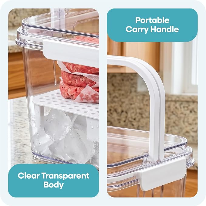 FreshNest 2 Pack Food Storage Containers with Lids, Drain Tray, Date Tracker & Carry Handle for Fruit, Lunch, Snacks, BBQ Prep, Picnic & Fridge Organization