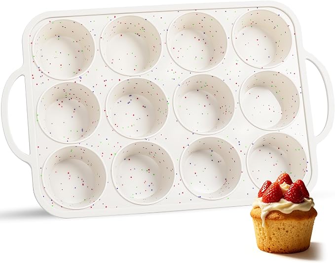 Silicone Muffin Pan with Metal Frame, Nonstick 12 Cup Regular Size Cupcake Pan, Silicone Muffin Tray for Baking Egg Bites Muffins Cupcakes Gifts for Mom Home Baker Kitchen (1 Pc, Cream) | Metal Frame, Nonstick, Cupcake Pan, For Baking Egg Bites Muffins...