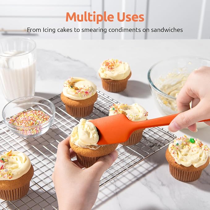 U-Taste Silicone Spatula Set with 600 Degrees Fahrenheit Heat Resistant (Orange) | Food Grade Hot-Proof Seamless Rubber Scraper, Kitchen Flexible Silicon Cooking Utensil Set, Diswasher Safe Baking Supplies