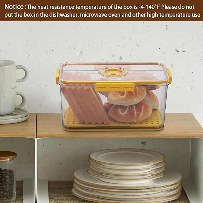Gifhomfix Bread Box Bread Boxes for Kitchen Counter Airtight, Time Recording Bread Storage Container with Lid, Bread Keeper for Homemade Bread, Toast, Bagel, Donut and Cookies, LARGE Yellow