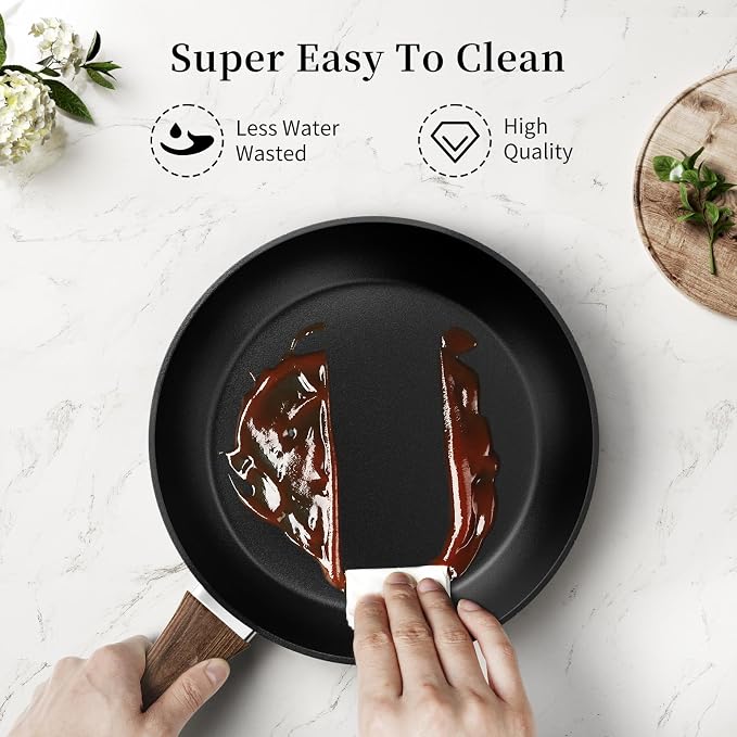 Innerwell Nonstick Ceramic Frying Pans Skillets Set with Lid 8"+9.5"+11" | No Toxic Egg Omelette Frying Pan Set, All Stove Compatible, Healthy Granite Induction Cooking Pan, PFOA & PFAS Free