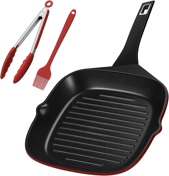 11" Nonstick Grill Pan for Stove Top, Square Steak Grill Skillet | Steakhouse Grill Marks • PFOA-Free Nonstick • Even Heat Distribution