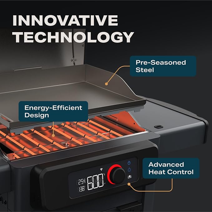 Current® Model G Smart Electric Griddle, Flat Top, Slate | Apartment-Friendly and Weather-Resistant; App-Connected Control from 200°F to 600°F for BBQs, Searing and Roasting.