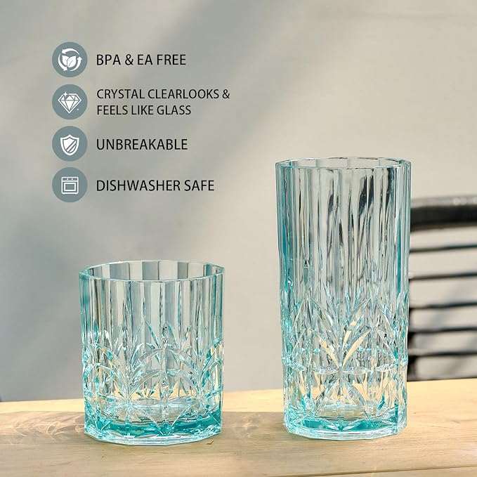 BELLAFORTE Shatterproof Tritan Plastic Tall Tumbler, Set of 4, 18oz - Myrtle Beach Drinking Glasses - Unbreakable Drinking Glasses for Parties - BPA Free - Clear