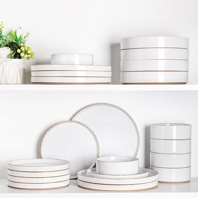 AmorArc Stoneware Dinnerware Sets for 8,24Pcs Plates and Bowls Set | Handmade Ceramic Dish Set,Dishwasher & Microwave Safe,Scratch Resistant