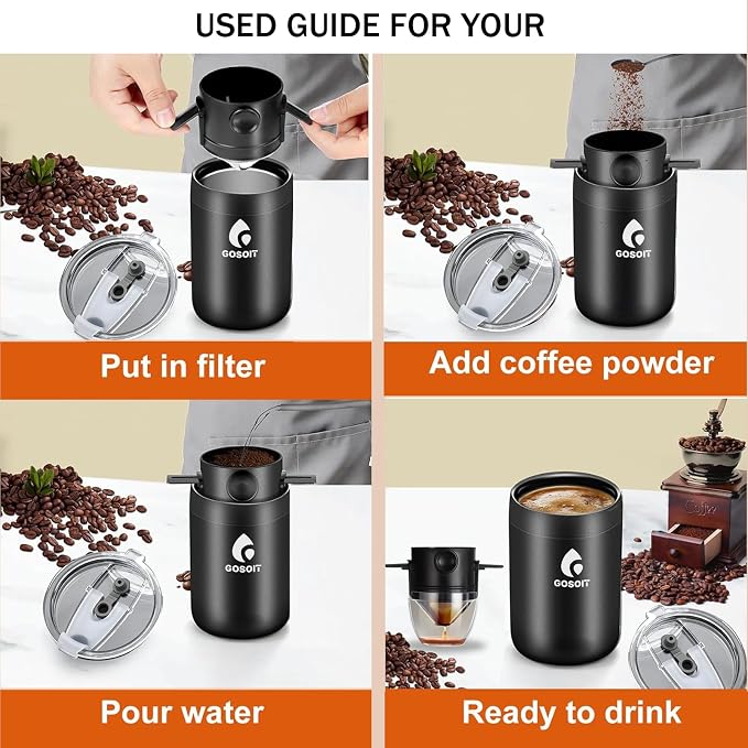 Portable Pour Over Coffee Maker Kits Coffee Filter Mug Coffee Drippers Cup Bottle Includ Straw Cleaning Brush and Spoon for Home Office,Travel, Camping 20Oz