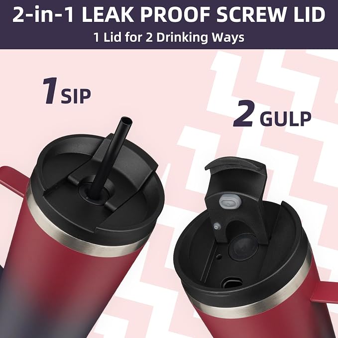 BJPKPK 22oz Insulated Tumbler with Handle, Lid & Straw, Stainless Steel | Double Wall Vacuum Insulated Coffee Travel Mug - Keeps Cold & Hot, BPA Free, Cupholder Fit for Office, Gym & Travel