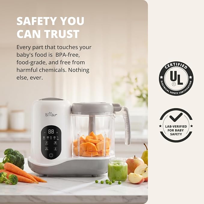 BEAR 2024 Baby Food Maker, One-Step & Easy to Use, Smart Touchscreen, White | All-in-One Homemade Baby Food Maker for Healthy Feeding, LED Display Panel, Auto-Cooking and Self-Cleaning Function