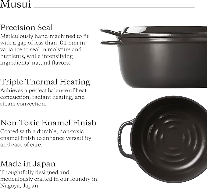 Vermicular Musui–Kamado Cast Iron Induction Cooker, Charcoal | Precision Temperature Control, Waterless Cooking, Non-Toxic Enameled Cast Iron Pot, Japanese Multicooker & Rice Cooker (120V)