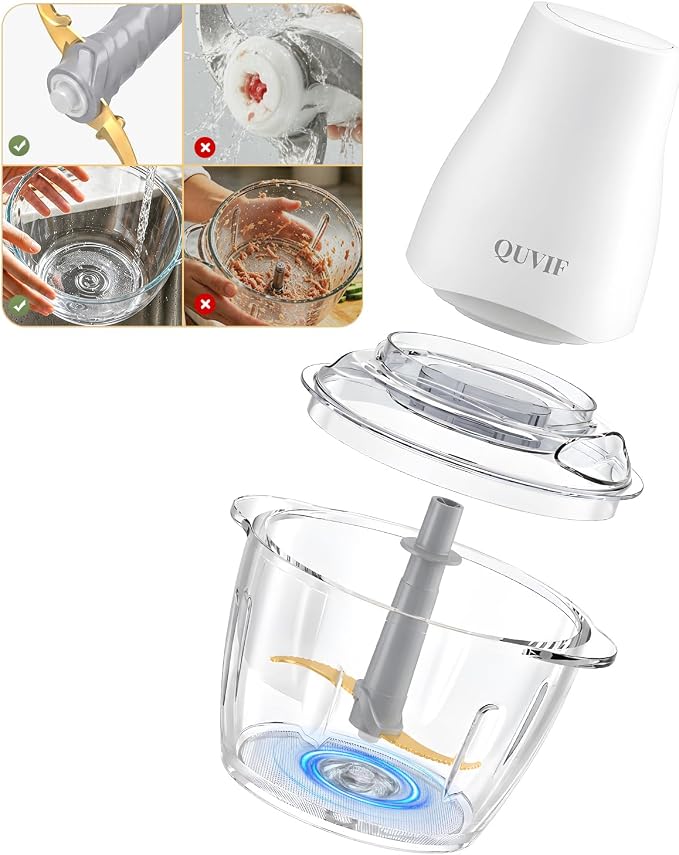 Food Processor Electric Food Chopper Meat Grinder, Easy-Clean, 5-Cup | Vegetable chopper with magnetic spindle&serrated blades&glass bowl,power copper motor, for veggies/baby food and ice(White)