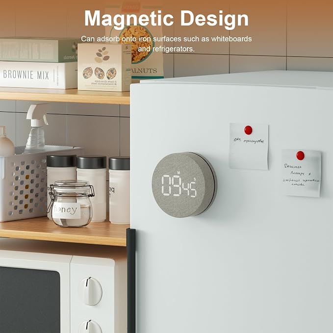 AVINIA Desk Timer for Productivity Magnetic Digital Kitchen Timer Rechargeable Fabric Mesh Cover 99 Mins Countdown/Count Up Stylish Efficana Konah Home Timmer for Cooking (Fabric Gray)